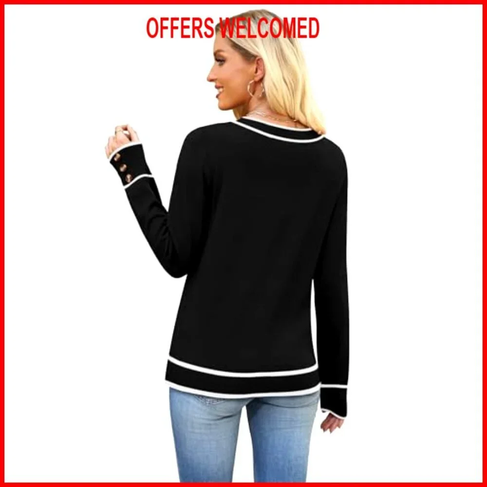 Lightweight V-Neck Sweater with Decorative Buttons, 53% Viscose Blend - Picture 5 of 7